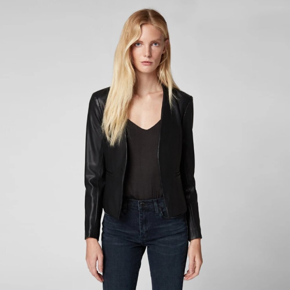 Blank NYC Black Vegan Leather Mean Streets Open Front Jacket Sz XS